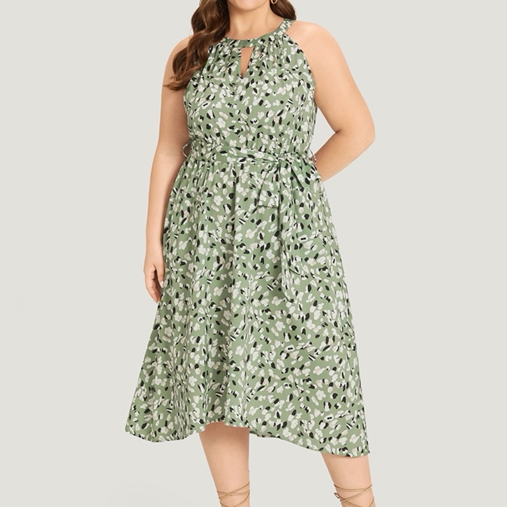 BloomChic Green Printed Halter Midi Dress